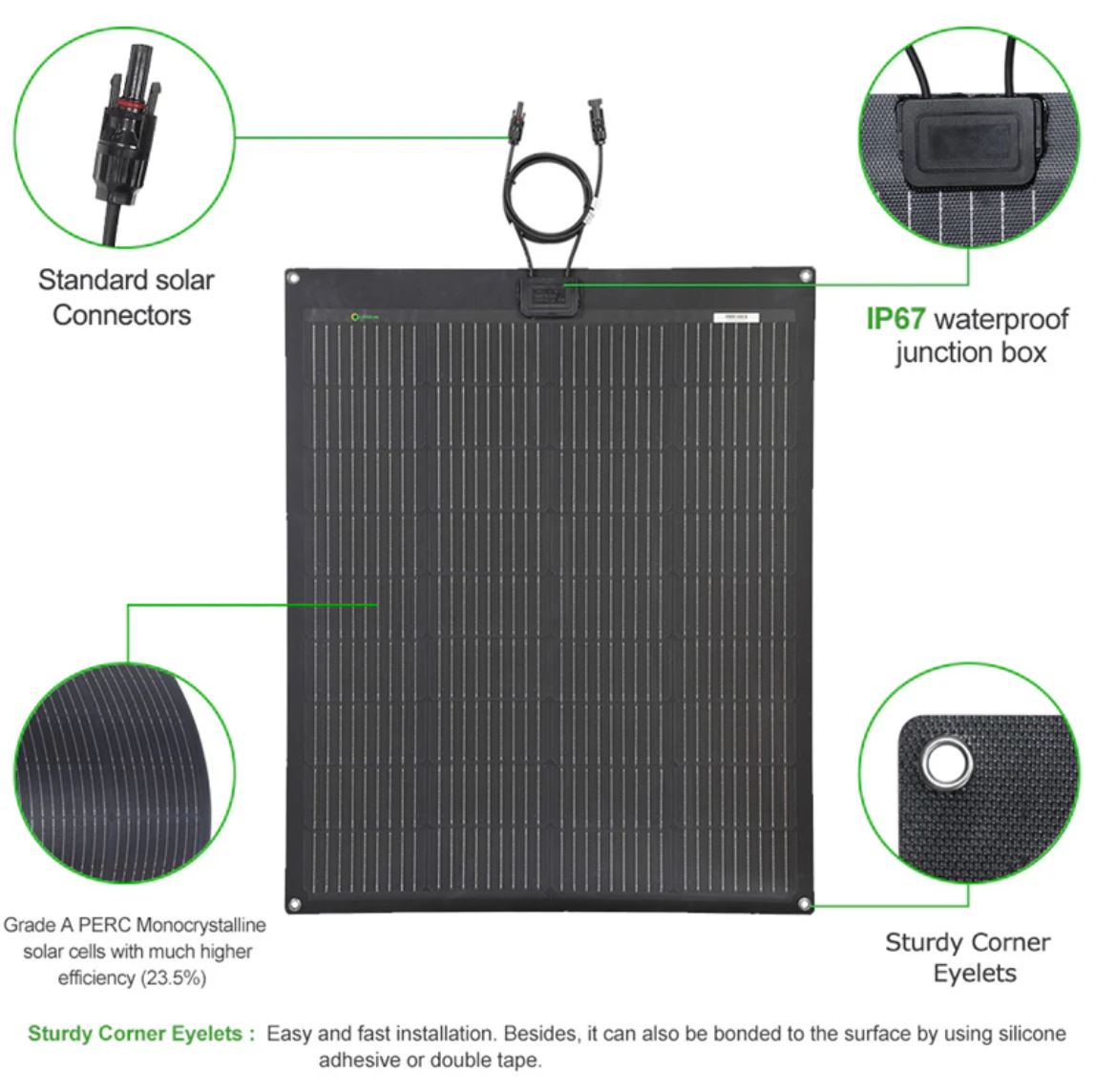 Semi-Flexible Solar Panel (850mm x 710mm) 100-Watt