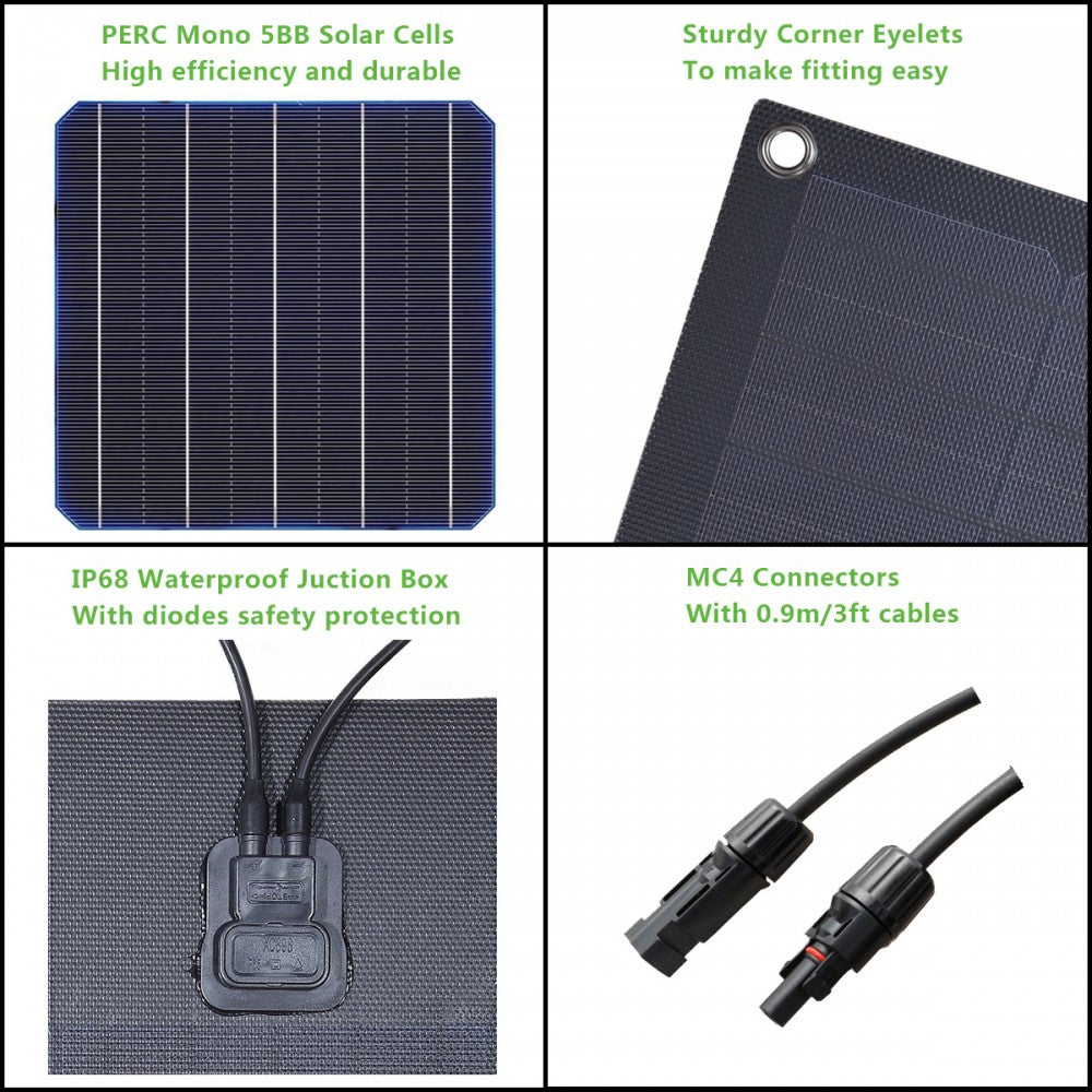 Semi-Flexible Solar Panel - Kimberley Kamper & Combi Camper (1000mm x 350mm) 55-Watt (Connections under panel)