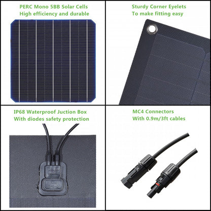 Semi-Flexible Solar Panel - Kimberley Kamper & Combi Camper (1000mm x 350mm) 55-Watt (Connections under panel)